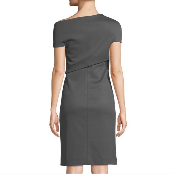 Helmet Lang Gray Twist Neck Ribbed Dress Large NWT - Picture 3 of 13